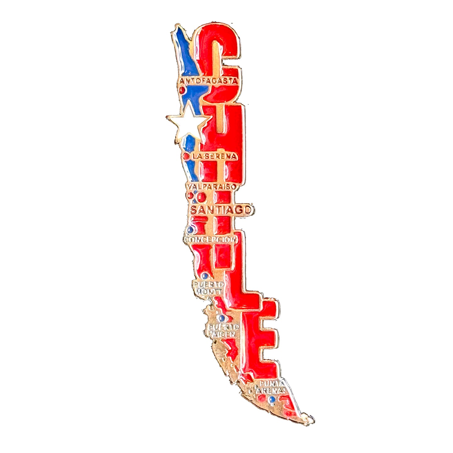 Imã Chile - Imã Geladeira Chile em Metal com Mapa, Bandeira e Cidades