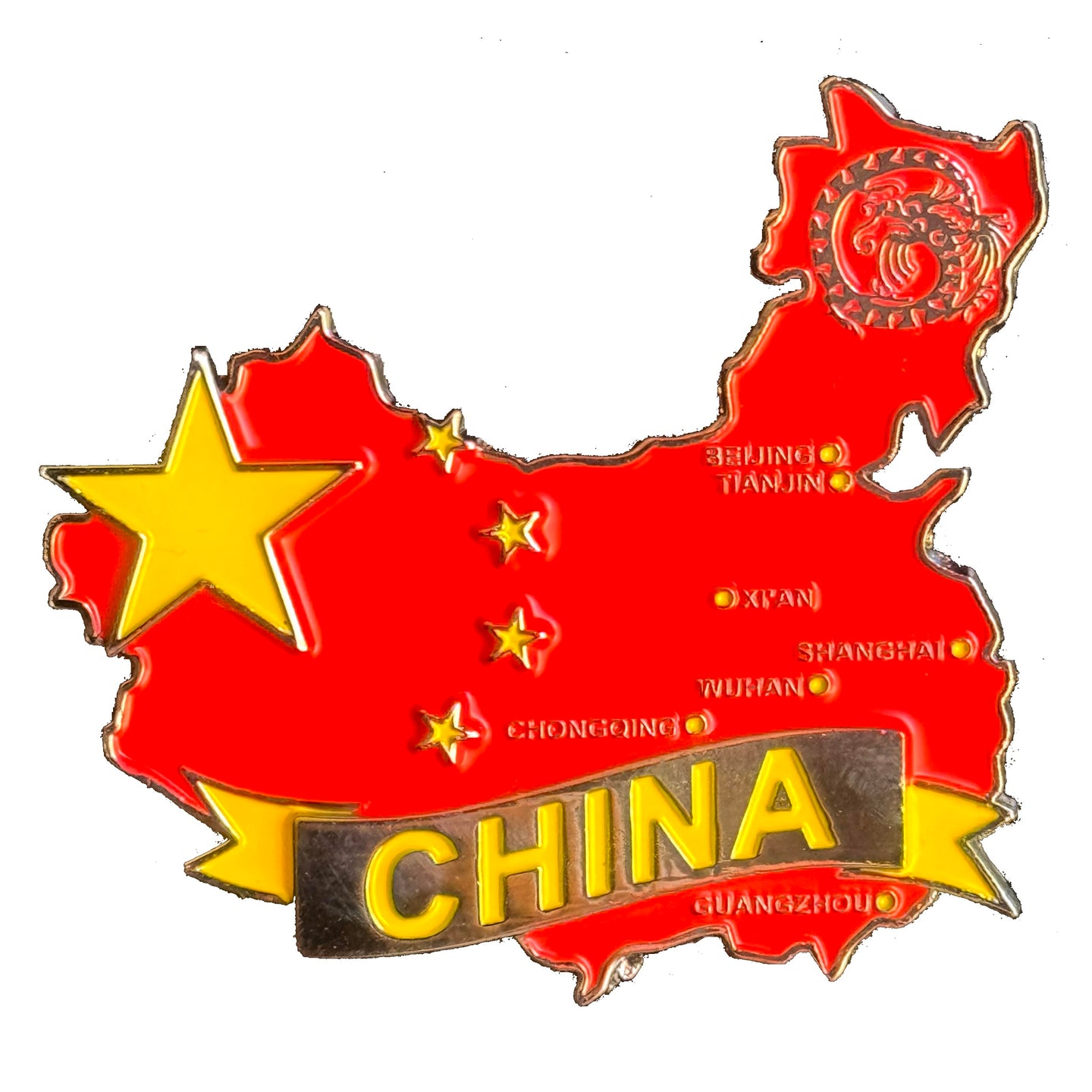 Imã China - Imã Geladeira China em Metal com Mapa, Bandeira, Capital e Símbolos