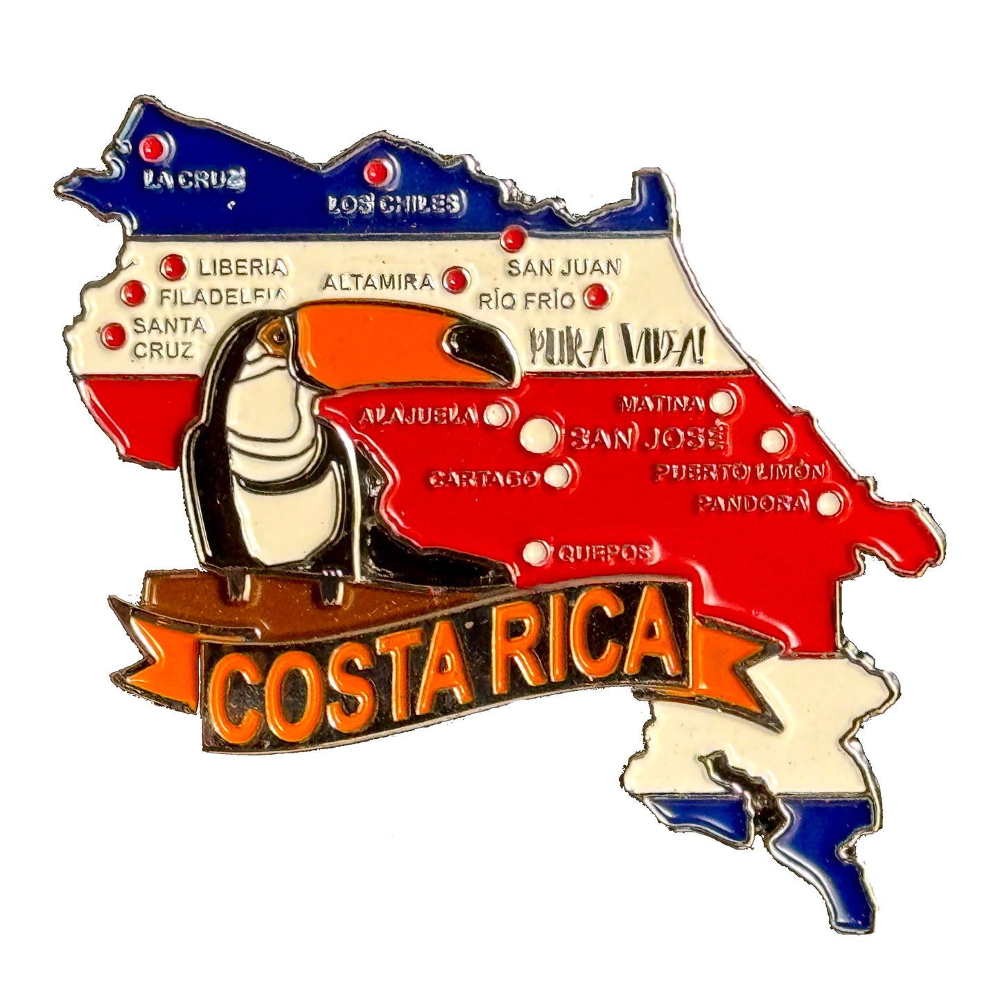 Imã Costa Rica - Imã Geladeira Costa Rica com Mapa, Bandeira, Cidades e Símbolos