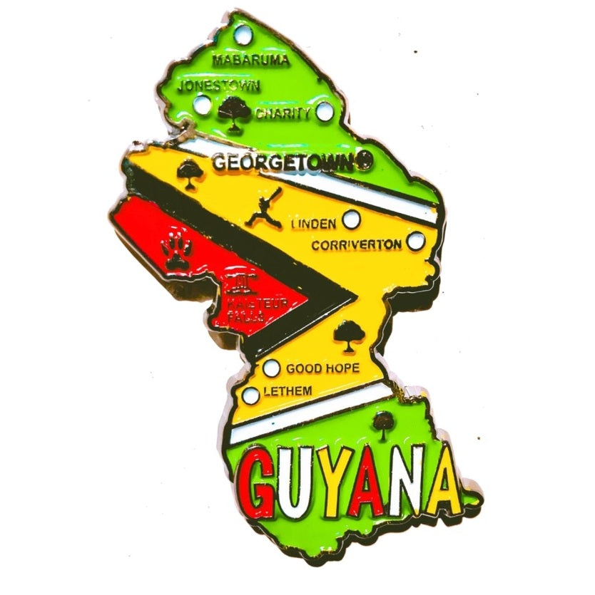 Imã Guiana - Imã Geladeira Guiana em Metal com Mapa, Bandeira, Cidades e Símbolos