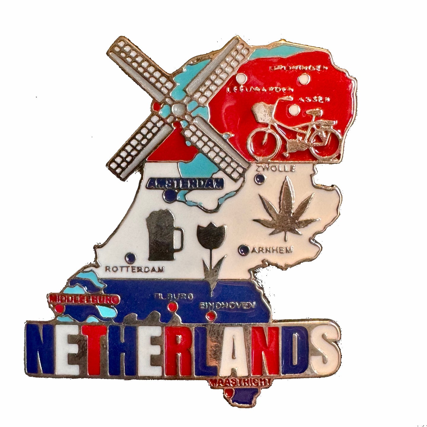 Imã Holanda - Imã Geladeira Holanda em Metal com Mapa, Bandeira, Cidades e Símbolos