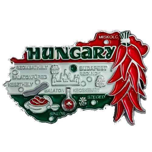 Imã Hungria - Imã Geladeira Hungria em Metal com Mapa, Bandeira, Cidades e Símbolos
