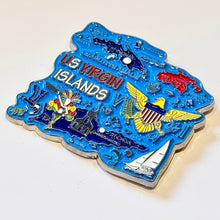 Carregar imagem no visualizador da galeria, Imã Ilhas Virgens Americanas - Imã Geladeira Metal com Mapa, Bandeira, Cidades e Símbolos
