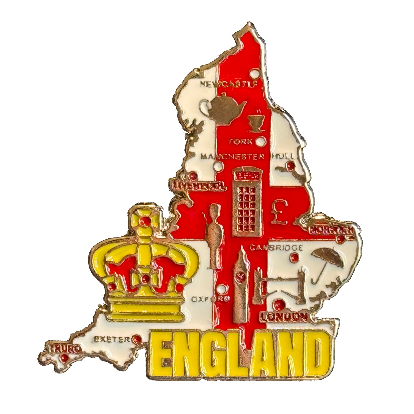 Imã Inglaterra - Imã Geladeira Inglaterra em Metal com Mapa, Bandeira, Cidades e Símbolos