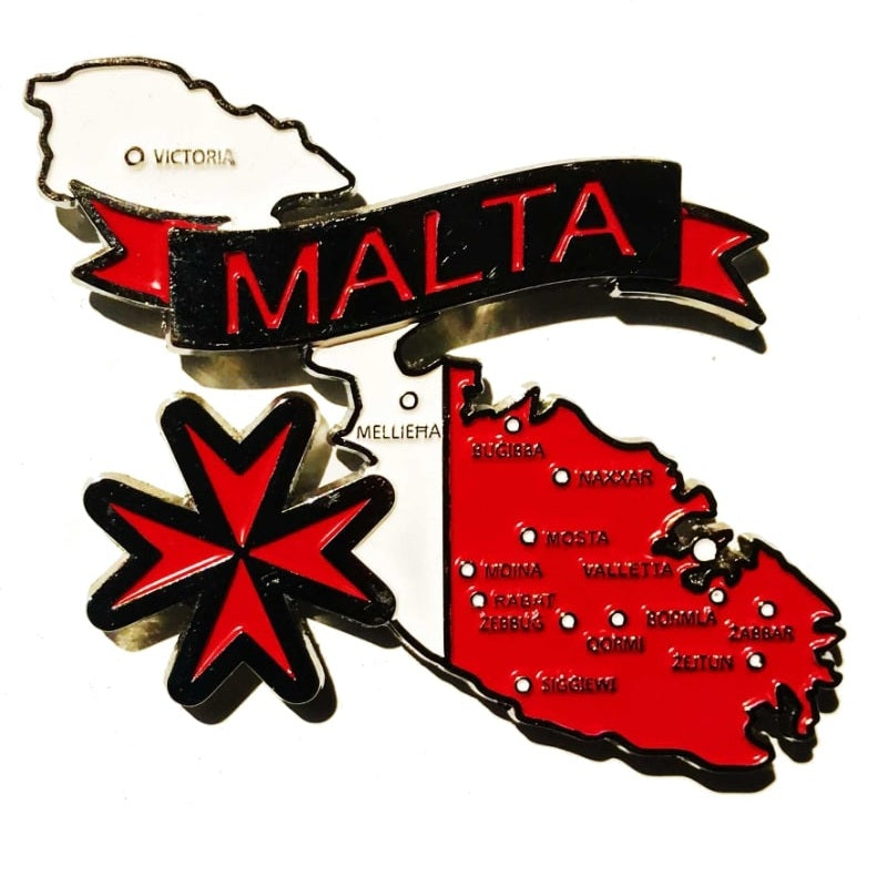 Imã Malta - Imã Geladeira Malta em Metal com Mapa, Bandeira, Cidades e Símbolos