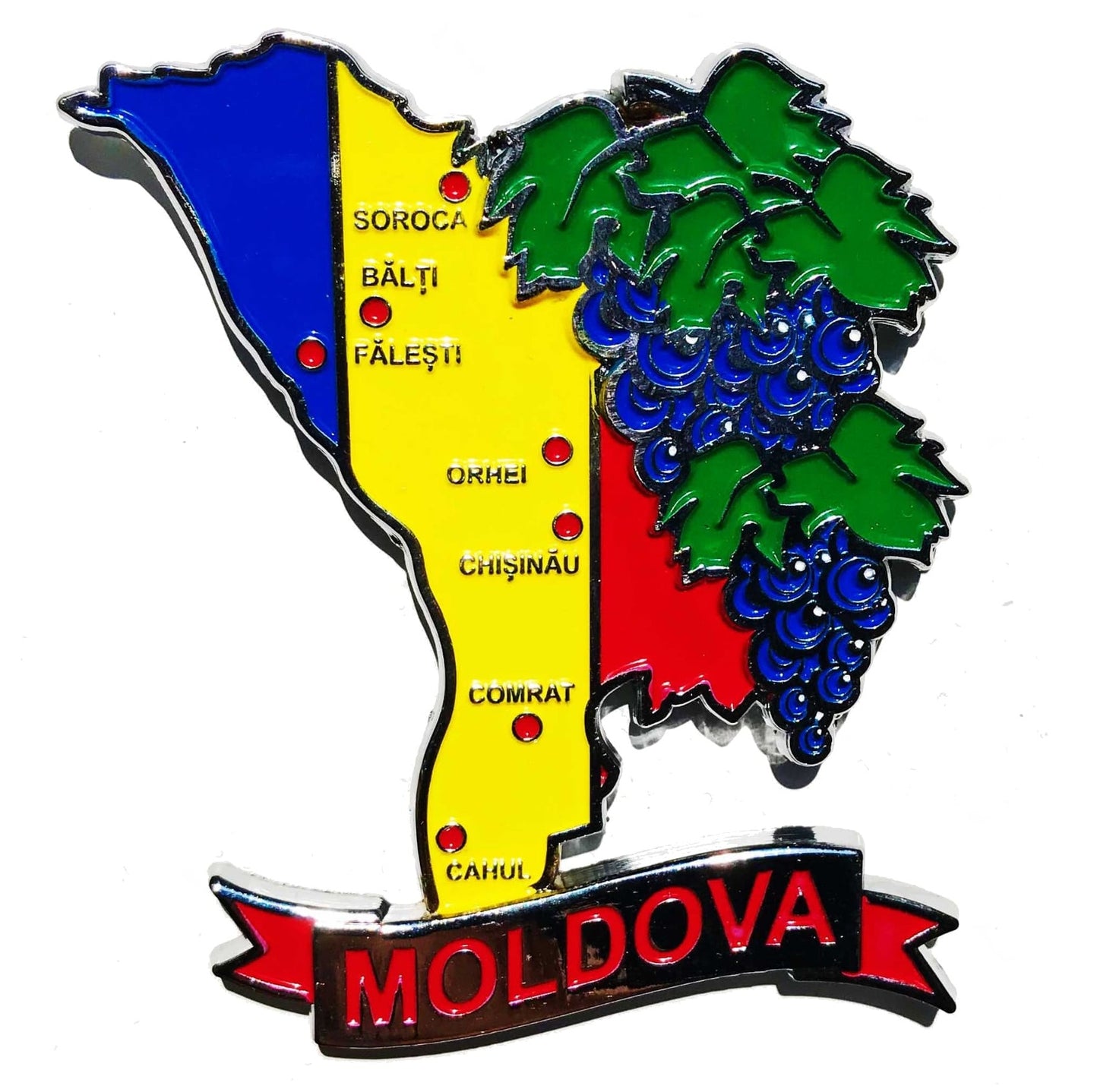 Imã Moldávia - Imã Geladeira Moldávia em Metal com Mapa, Bandeira, Cidades e Símbolos