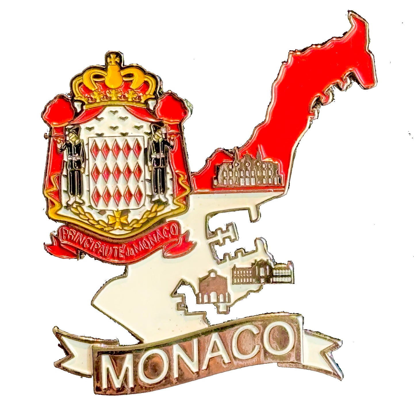Imã Mônaco - Imã Geladeira Mônaco em Metal com Mapa, Bandeira, Cidades e Símbolos