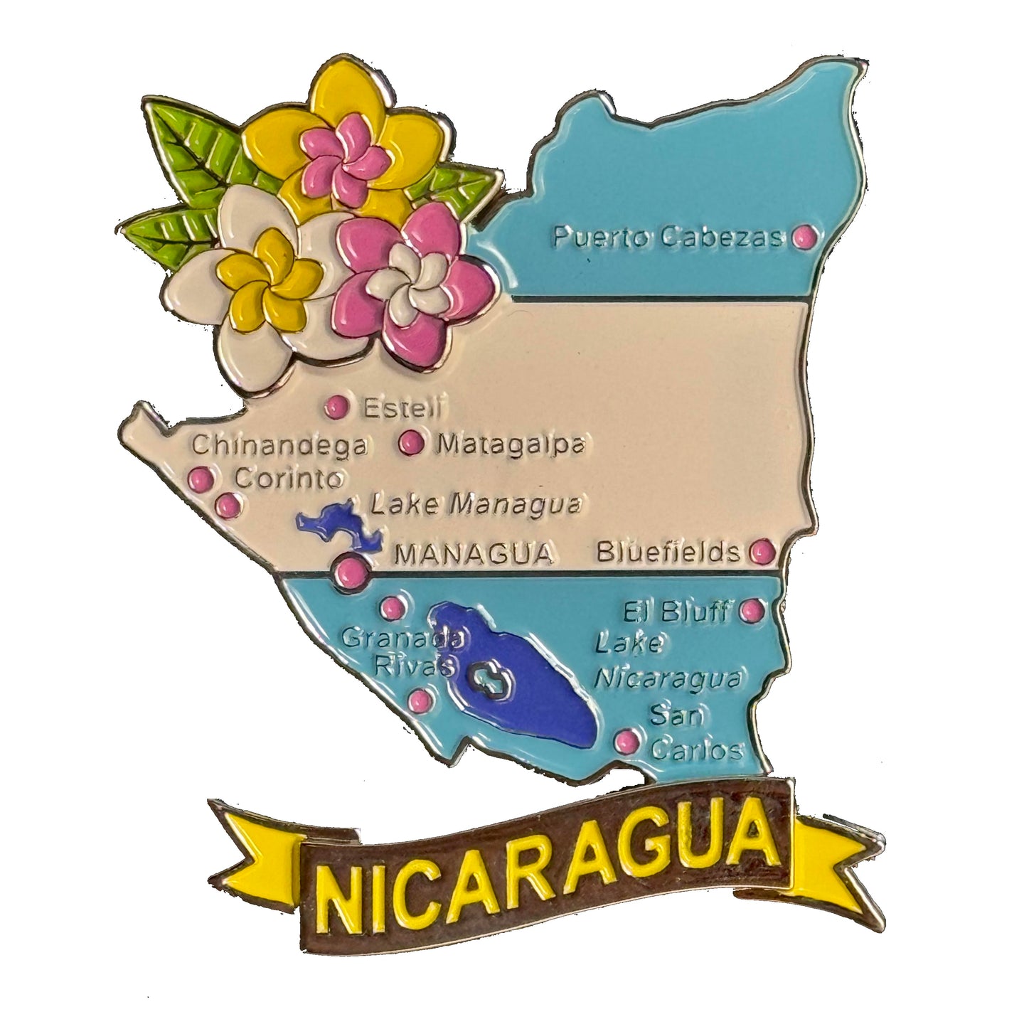 Imã Nicarágua - Imã Geladeira Nicarágua com Mapa, Bandeira, Cidades e Símbolos