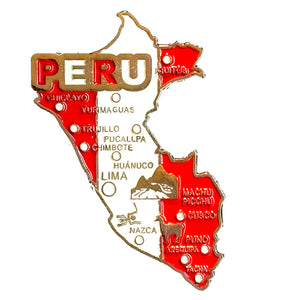 Imã Peru - Imã Geladeira Peru em Metal com Mapa, Bandeira, Cidades e Símbolos