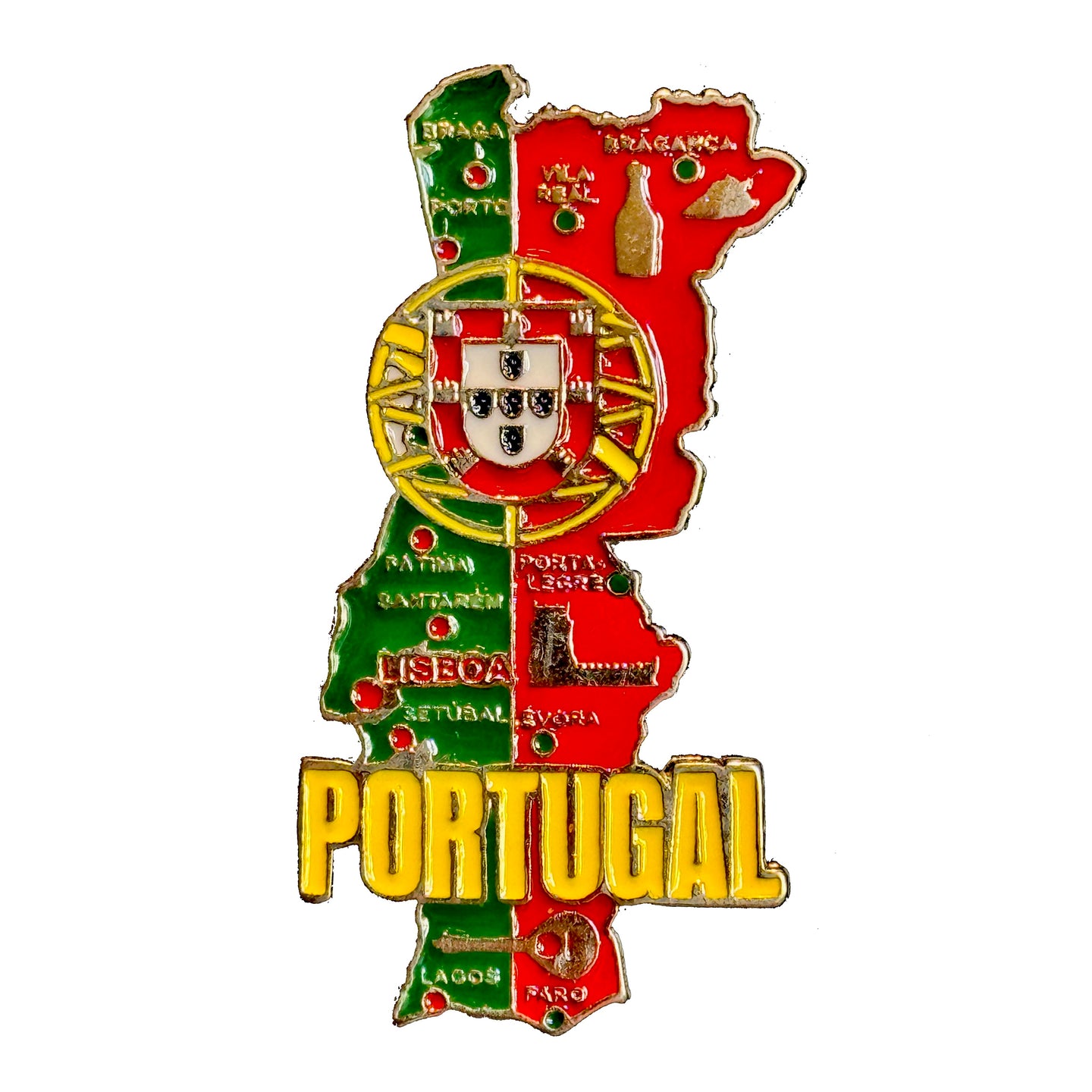 Imã Portugal - Imã Geladeira Portugal em Metal com Mapa, Bandeira, Cidades e Símbolos