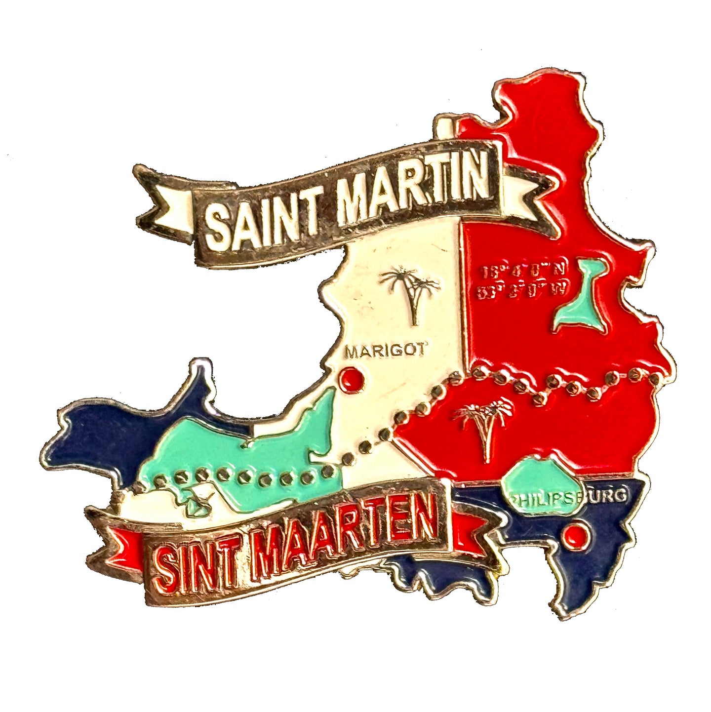 Imã Sint Maarten - Imã Geladeira Sint Maarten com Mapa, Bandeira, Cidades e Símbolos