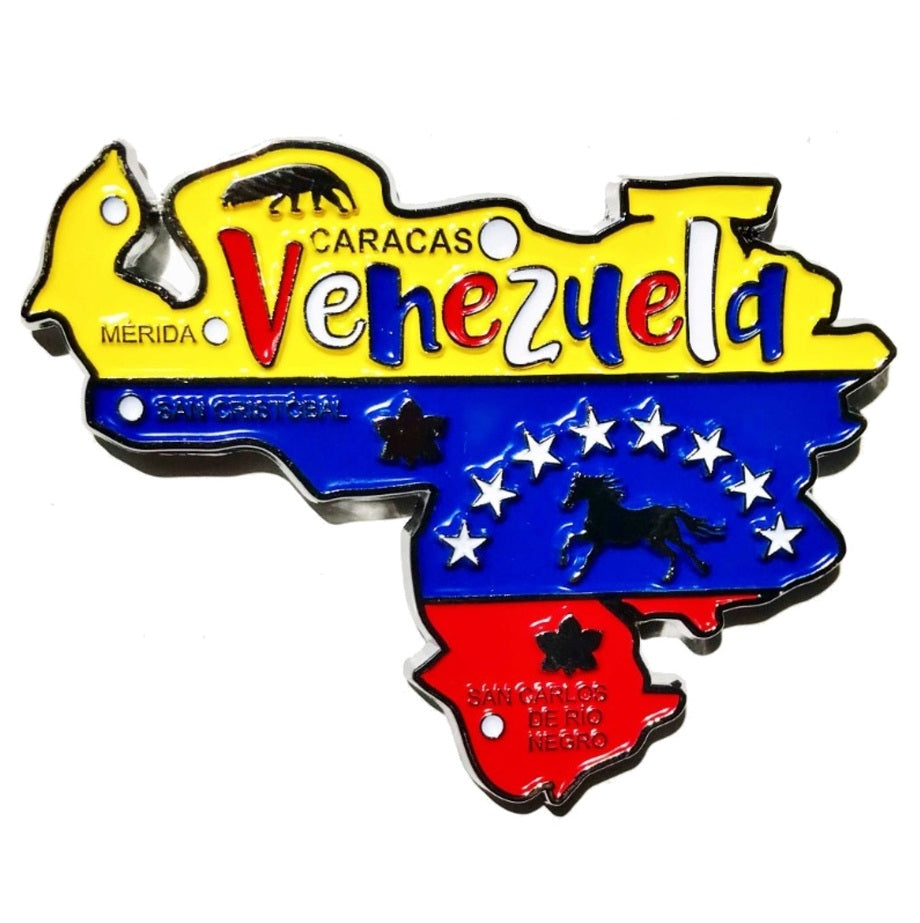 Imã Venezuela - Imã Geladeira Venezuela em Metal com Mapa, Bandeira, Cidades e Símbolos