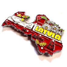 Carregar imagem no visualizador da galeria, Imã Letônia - Imã Geladeira Letônia em Metal com Mapa, Bandeira, Cidades e Símbolos
