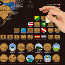 Carregar imagem no visualizador da galeria, Combo Mapa Raspadinha Flags - Mapa Mundi Raspar + Mapa Brasil + Adesivo Pins - Dourado

