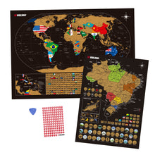 Carregar imagem no visualizador da galeria, Combo Mapa Raspadinha Flags - Mapa Mundi Raspar + Mapa Brasil + Adesivo Pins - Dourado
