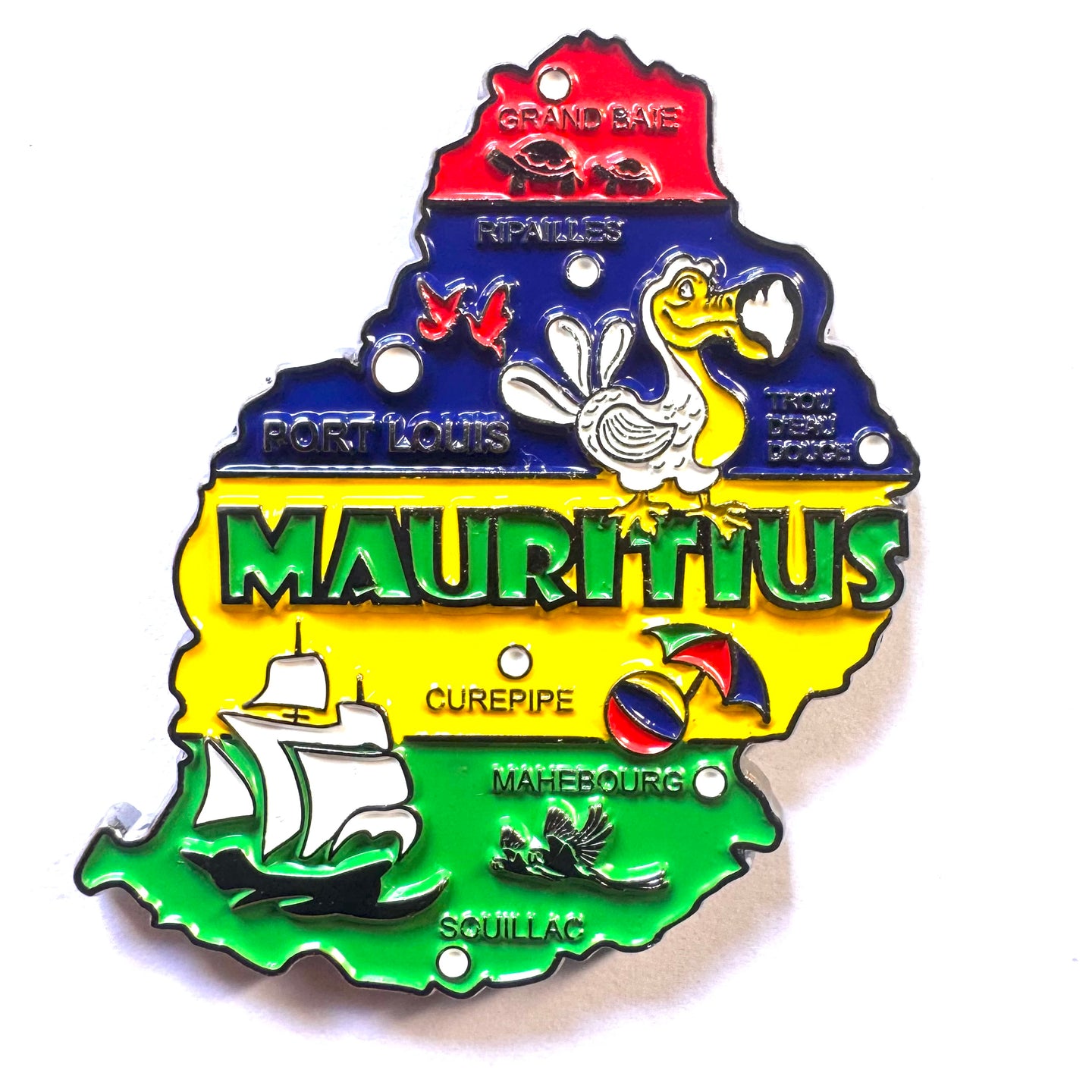 Imã Ilhas Maurício - Imã Geladeira Metal Maurício com Mapa, Bandeira, Cidades e Símbolos