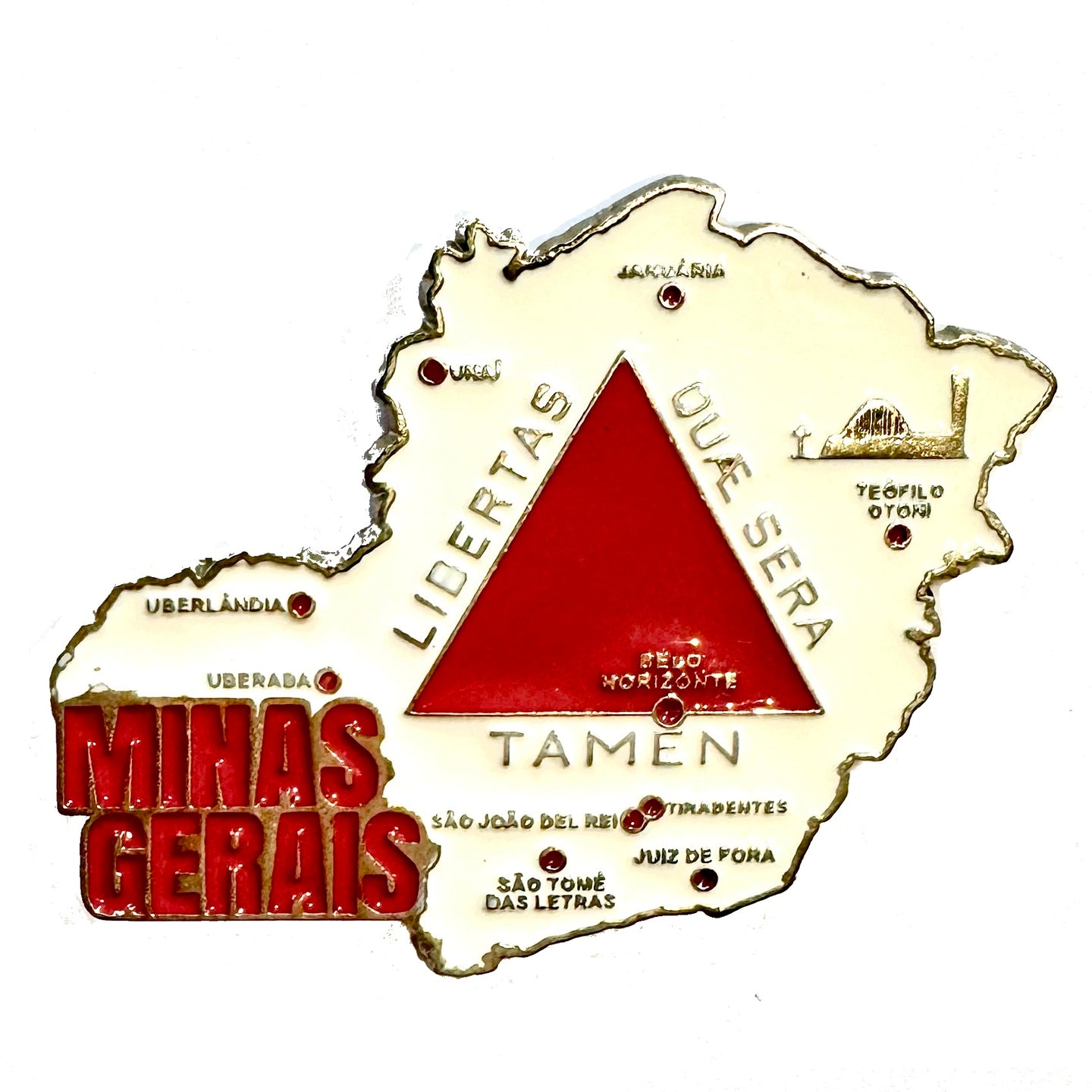 Imã Minas Gerais - Imã Geladeira Minas Gerais em Metal com Mapa, Bandeira, Cidades e Símbolos