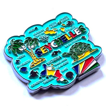Carregar imagem no visualizador da galeria, Imã Seychelles - Imã Geladeira Metal  Ilhas Seychelles com Mapa, Bandeira, Cidades e Símbolos
