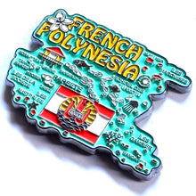 Carregar imagem no visualizador da galeria, Imã Tahiti Polinésia Francesa - Imã Geladeira Tahiti em Metal com Mapa, Bandeira e Símbolos
