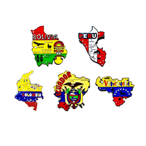 Kit 10 (dez) Imãs de Metal de Mapas de Países com Bandeira, Cidades e Símbolos - Escolha os Países da Lista