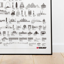 Carregar imagem no visualizador da galeria, Combo Mapa Mundi Viagens Minimalista 3.000 Cidades e Maravilhas da Arquitetura - Inclui Adesivo Pins
