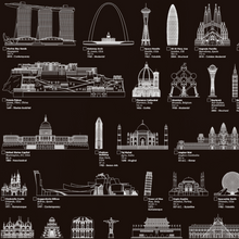 Carregar imagem no visualizador da galeria, Combo - Mapa Mundi com 240 Países por Ordem de Tamanho e Maravilhas da Arquitetura - Preto - A2
