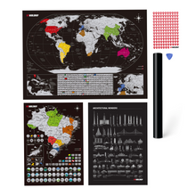 Carregar imagem no visualizador da galeria, Megacombo Mapa Raspadinha - Mapa Mundi Raspar + Mapa Brasil + Maravilhas da Arquitetura + Adesivos Pins
