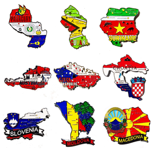 Kit 05 (cinco) Imãs de Metal de Mapas de Países com Bandeira, Cidades e Símbolos  - Escolha os Países da Lista