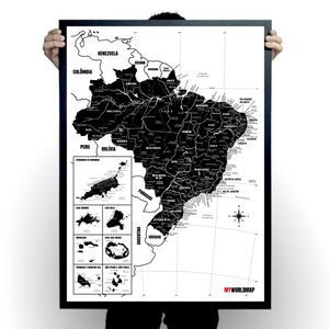 Mapa do Brasil Minimalista com Cidades, Praias, Rios e Ilhas - Branco