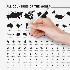 Mapa Mundi com 240 Países por Ordem de Tamanho - Branco