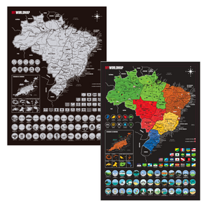 Mapa de Raspadinha do Brasil - Prata - Mapa de Raspar Viagens com Cidades, Ilhas, Bandeiras e Pontos Turísticos