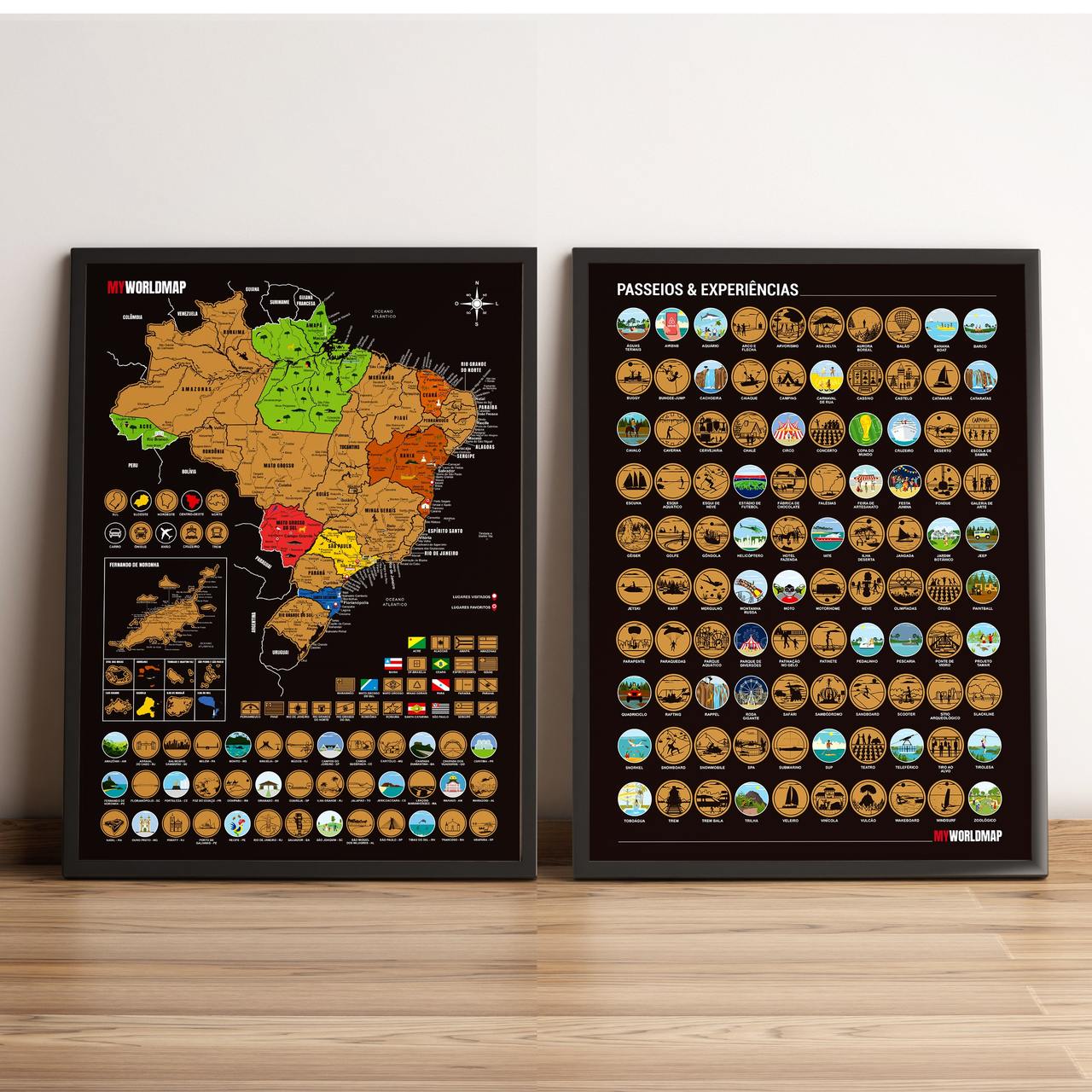 Combo Mapa Raspadinha do Brasil e Lista de 100 Passeios e Experiências para Raspar Antes de Morrer - Dourado