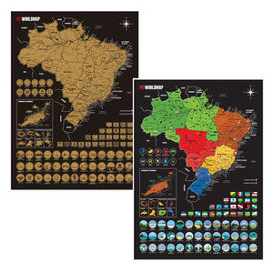 Mapa de Raspadinha do Brasil - Dourado - Mapa de Raspar Viagens com Cidades, Ilhas, Bandeiras e Pontos Turísticos